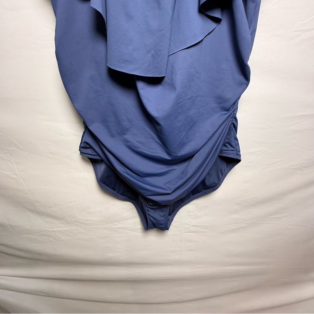 La Blanca Island Goddess Off Shoulder Ruffle One Piece Swimsuit Indigo 20W New - Picture 4 of 14